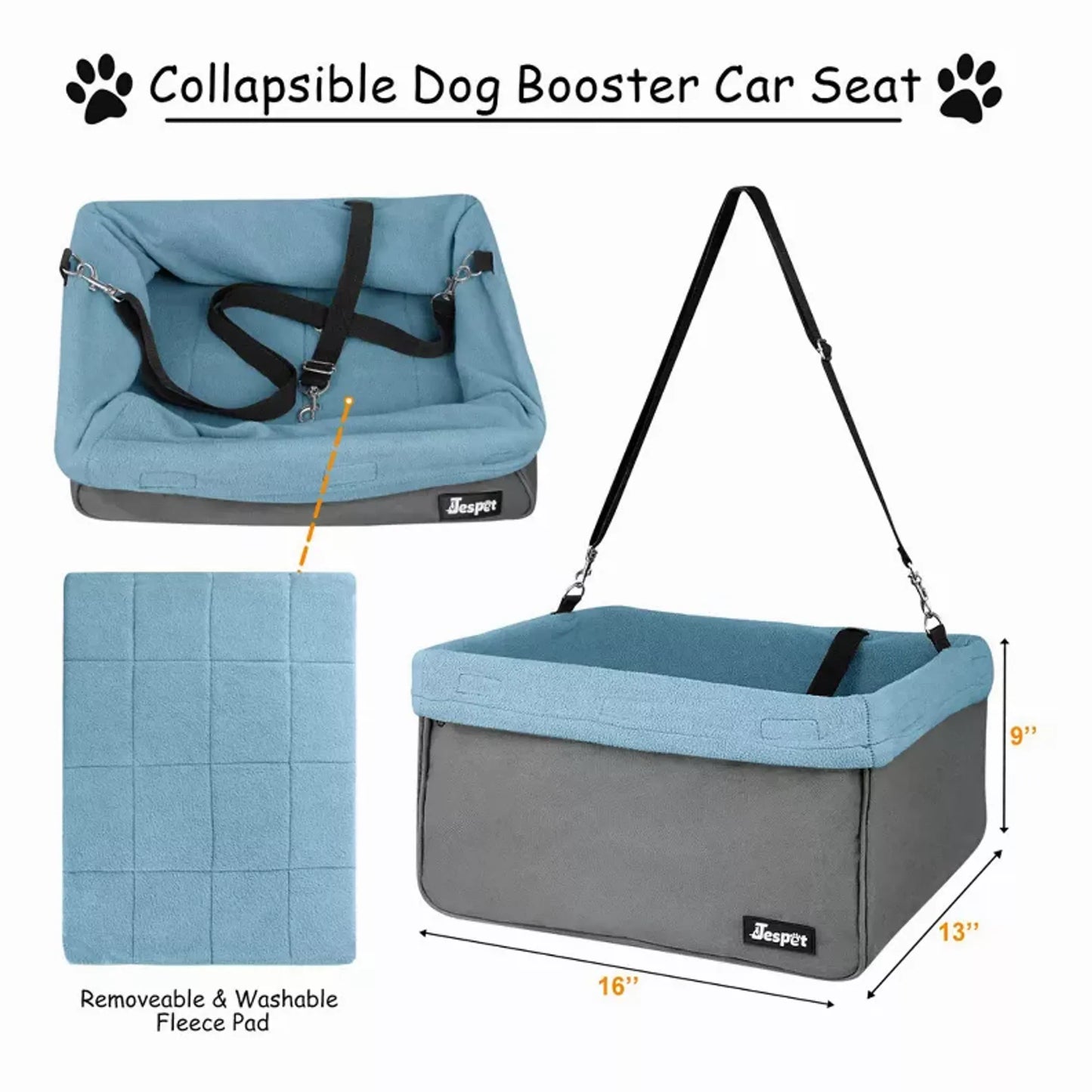 Dog Car Booster Seat — Up to 24 lbs, Safety Tether, Elevated View, Washable