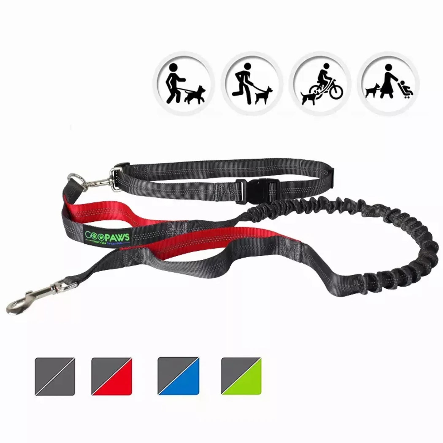 Reflective Bungee Dog Leash & Waist Belt for Hands-Free Adventures
