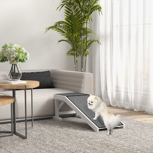 49" Pet Ramp for Dogs & Cats — Anti-Slip Carpet, Flat Top Platform, 66 lb Capacity, Pine Wood