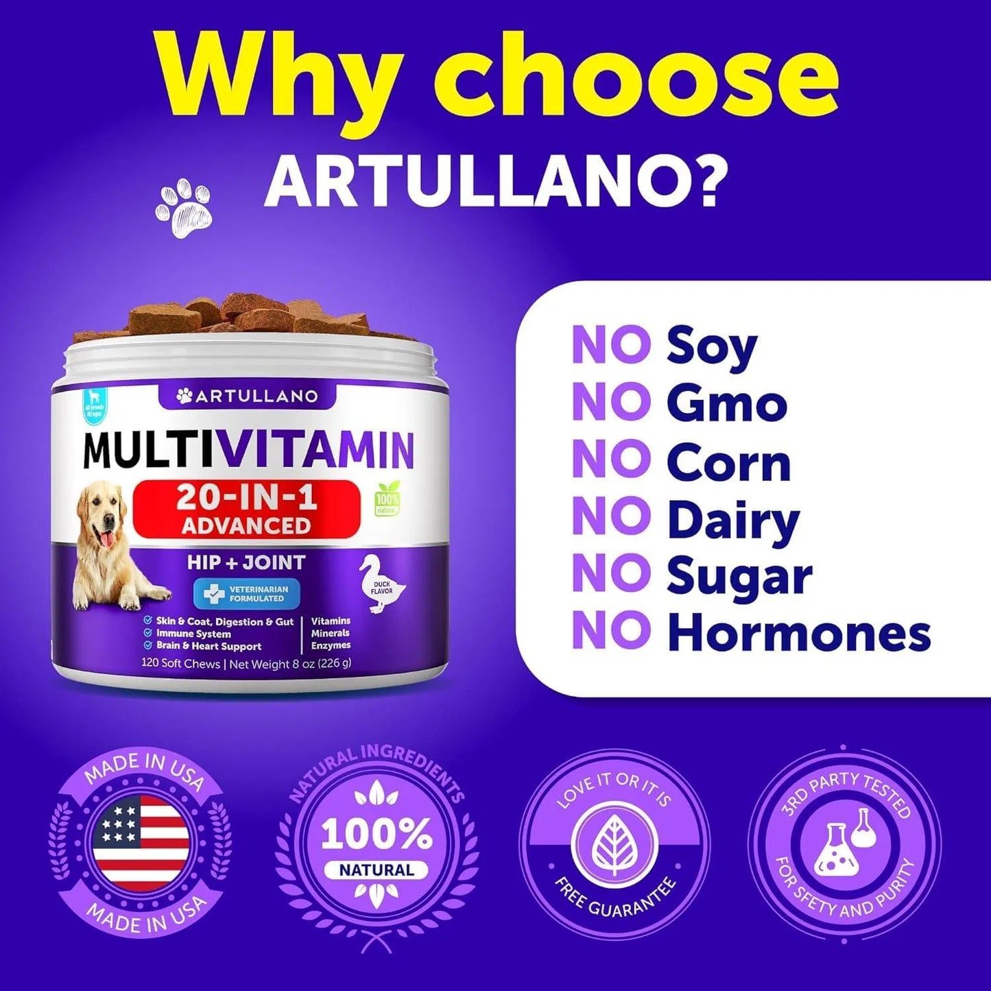 Artullano 20-in-1 Dog Chews: Hip, Joint, Skin & Gut Support