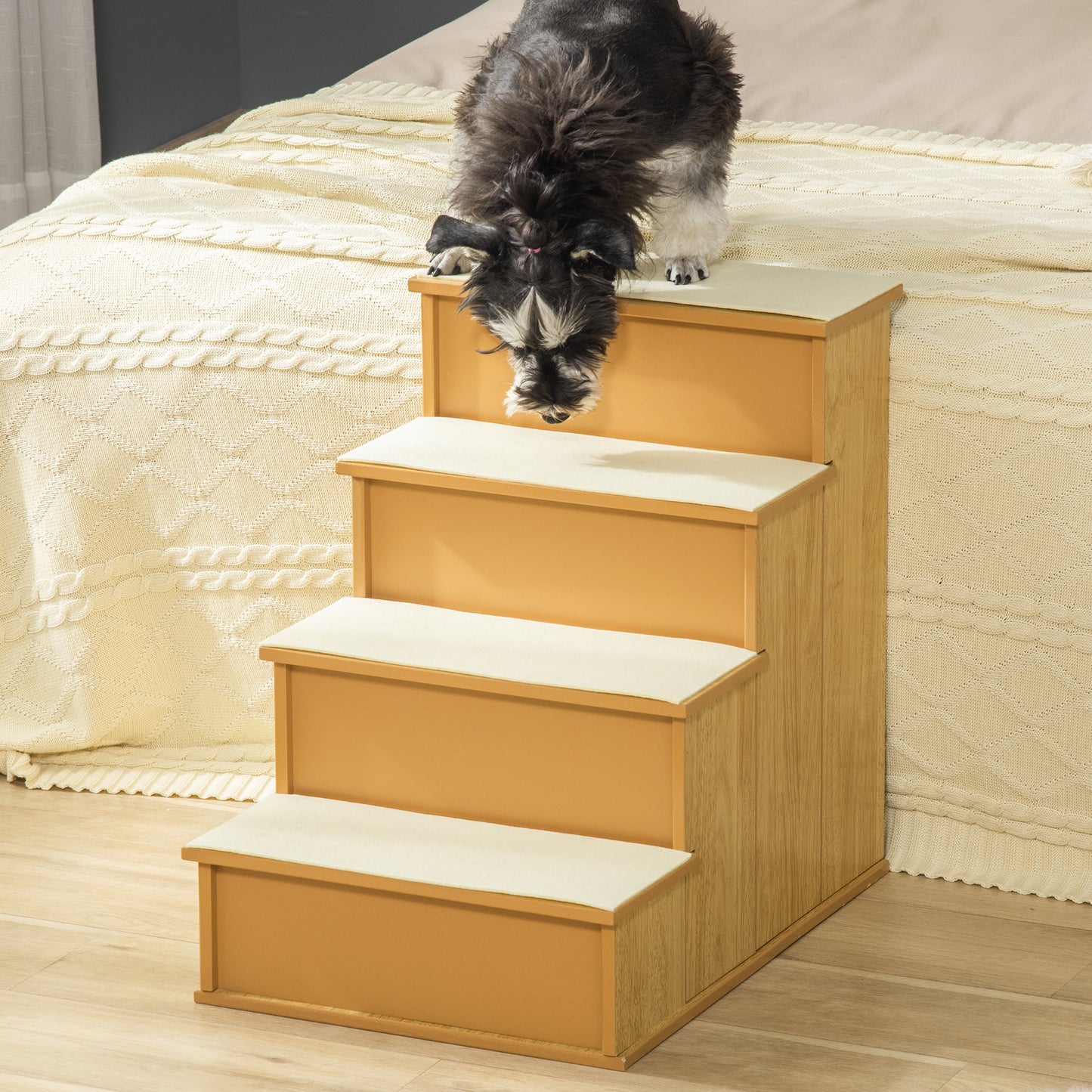 Pet Stairs for Dogs & Cats up to 22 lbs – Cushioned Removable Cover, Natural