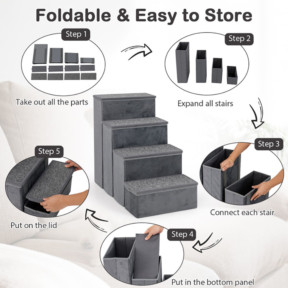 4-Step Foldable Dog Stairs with Storage — Non-Slip, 200kg Capacity