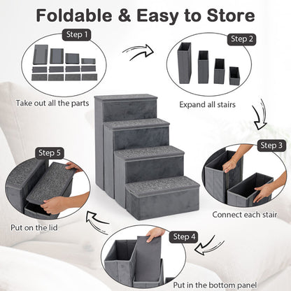 4-Step Foldable Dog Stairs with Storage — Non-Slip, 200kg Capacity