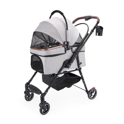 Foldable Pet Stroller — 360° Wheels, Full Suspension & Canopy for Dogs & Cats