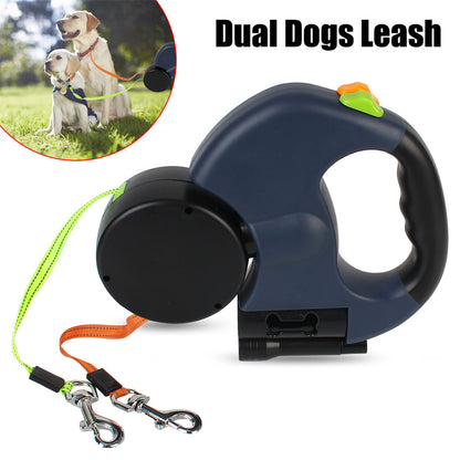 LED Retractable Dog Leash — Built-In Lights, Reflective, 360° Swivel, Dual Dog, Small Dogs