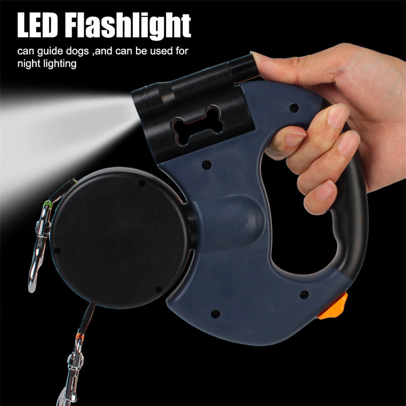 LED Retractable Dog Leash — Built-In Lights, Reflective, 360° Swivel, Dual Dog, Small Dogs