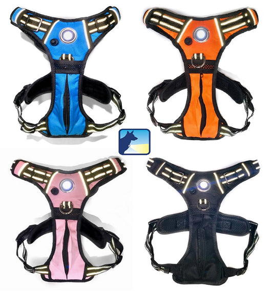 LED Safety Light Dog Harness — Rechargeable, Reflective, No-Choke, Water-Resistant