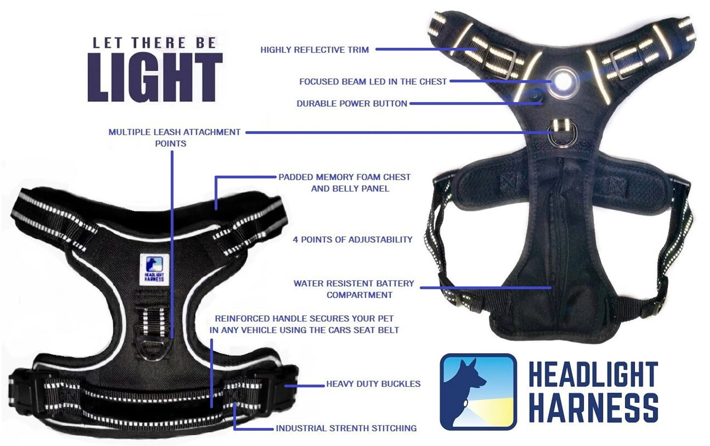 LED Safety Light Dog Harness — Rechargeable, Reflective, No-Choke, Water-Resistant