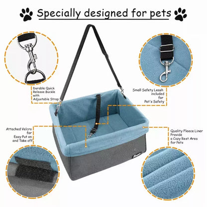 Dog Car Booster Seat — Up to 24 lbs, Safety Tether, Elevated View, Washable
