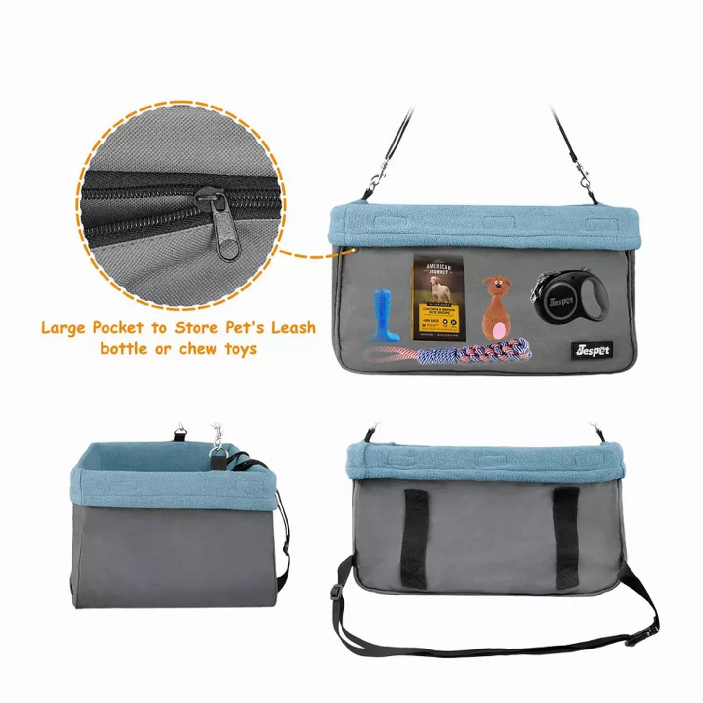 Dog Car Booster Seat — Up to 24 lbs, Safety Tether, Elevated View, Washable