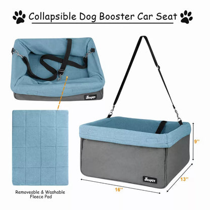 Dog Car Booster Seat — Up to 24 lbs, Safety Tether, Elevated View, Washable