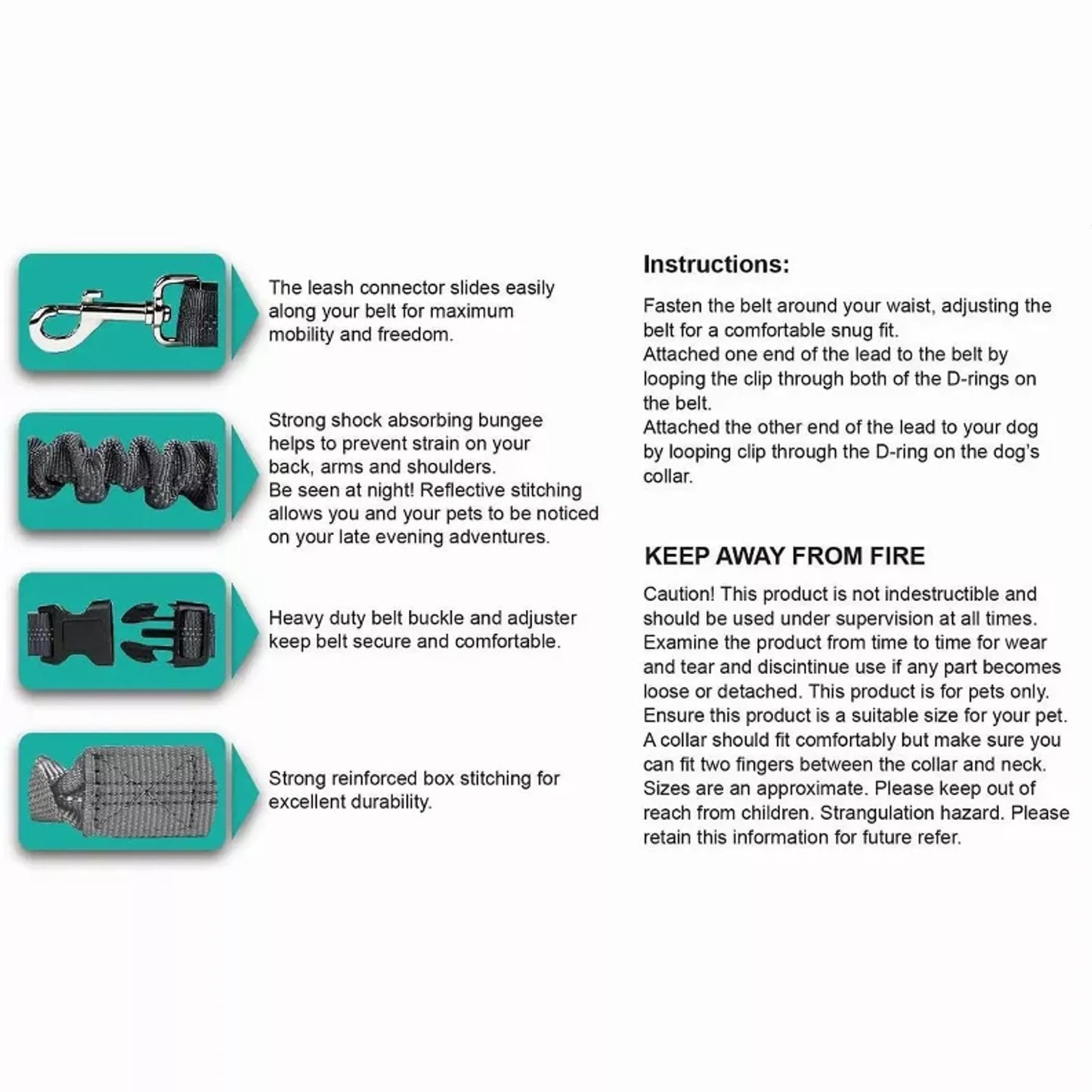 Reflective Bungee Dog Leash & Waist Belt for Hands-Free Adventures