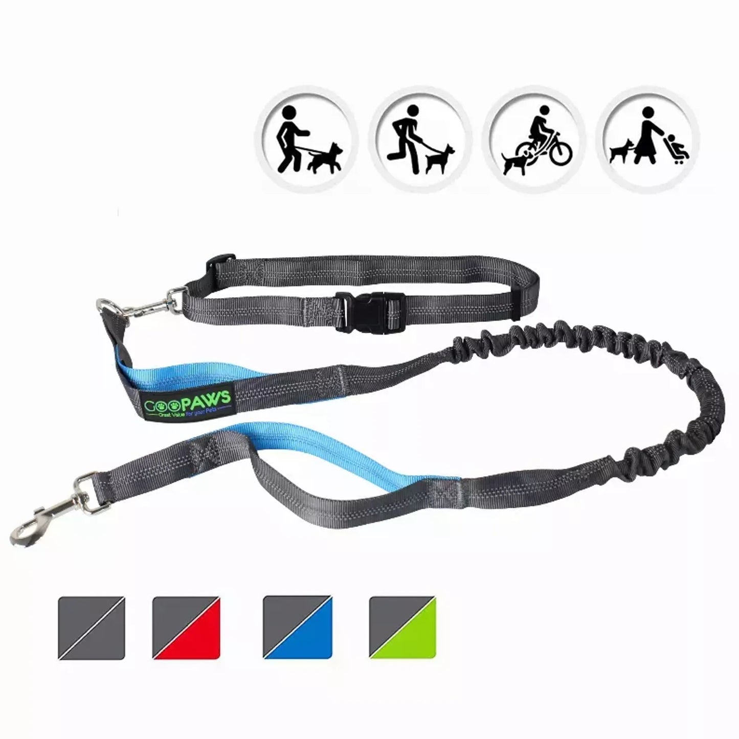 Reflective Bungee Dog Leash & Waist Belt for Hands-Free Adventures