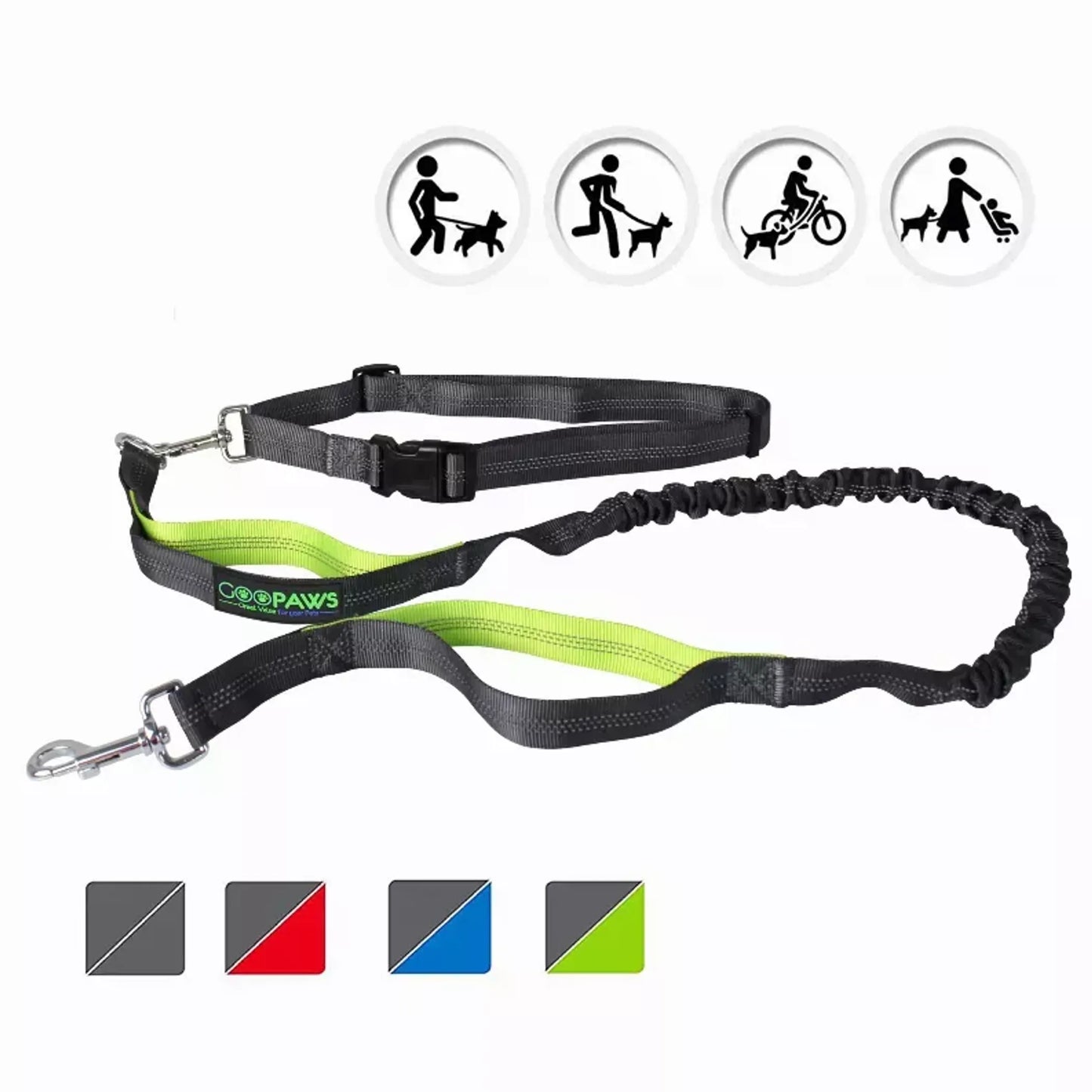 Reflective Bungee Dog Leash & Waist Belt for Hands-Free Adventures