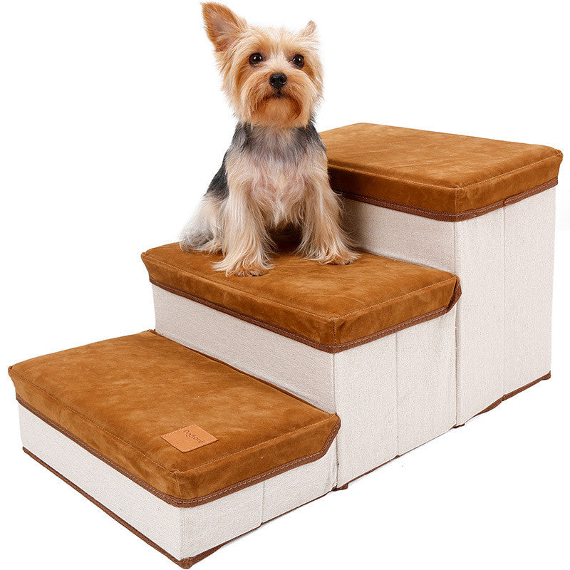 Foldable Pet Stairs with Hidden Storage — Anti-Slip Steps for Dogs & Cats