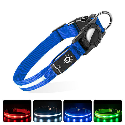 Light Up Dog Collar with AirTag Holder — LED Safety Collar for Dogs