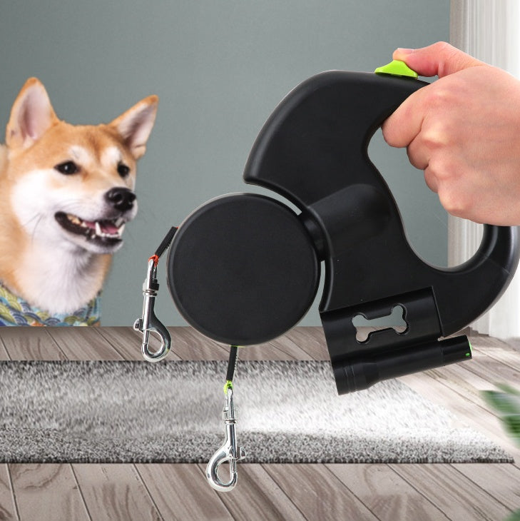 LED Retractable Dog Leash — Built-In Lights, Reflective, 360° Swivel, Dual Dog, Small Dogs