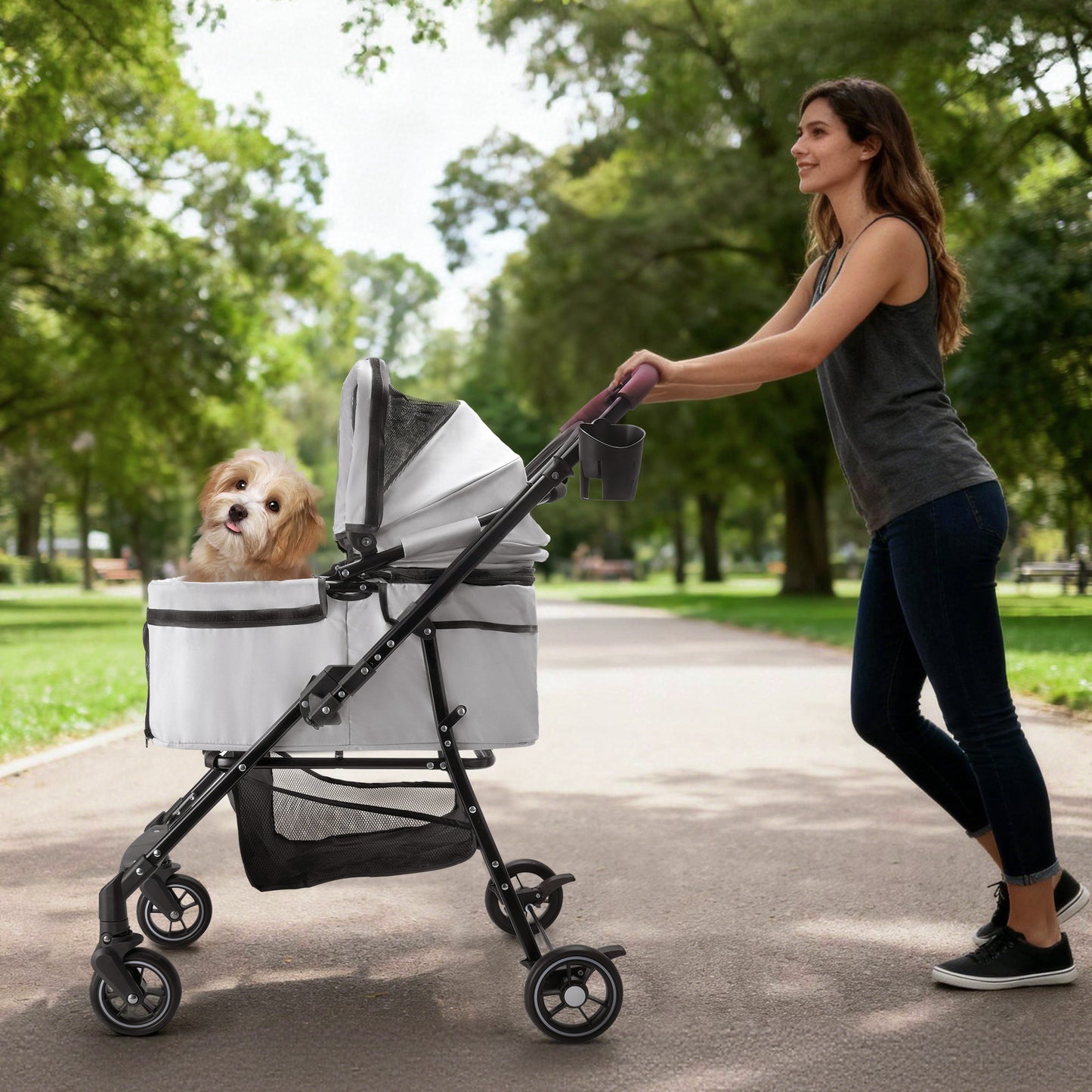 Foldable Pet Stroller — 360° Wheels, Full Suspension & Canopy for Dogs & Cats