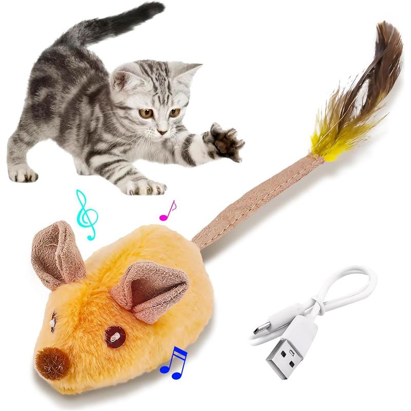 LED Interactive Cat Mouse Toy — USB Rechargeable, Motion-Activated Sounds & Feather Tail