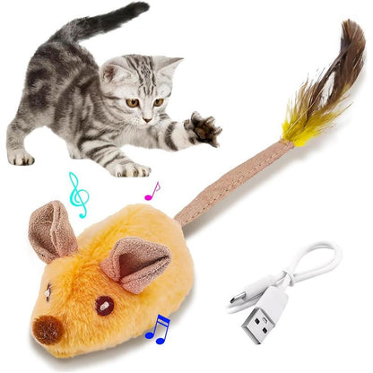 LED Interactive Cat Mouse Toy — USB Rechargeable, Motion-Activated Sounds & Feather Tail