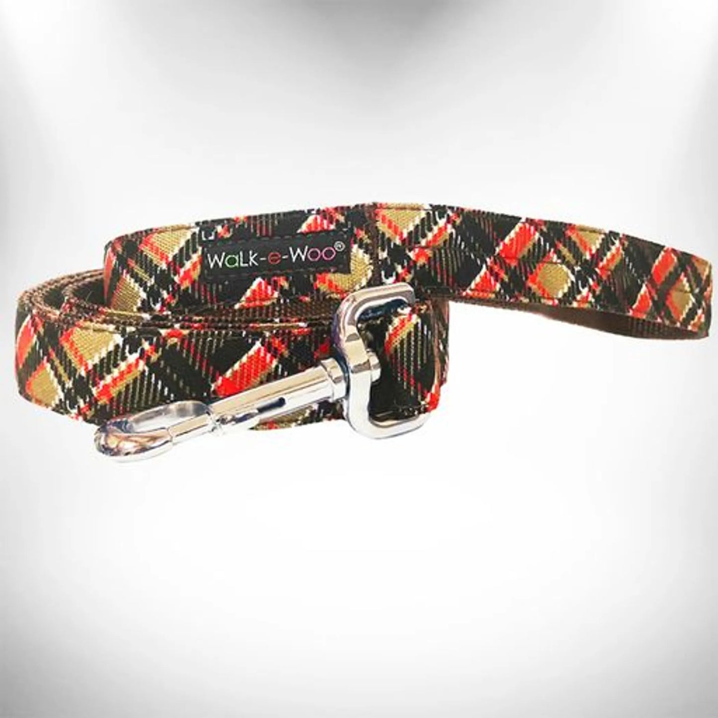 Classic Plaid Dog Lead — Water-Resistant Nylon, Nickel D-Ring, Machine Washable