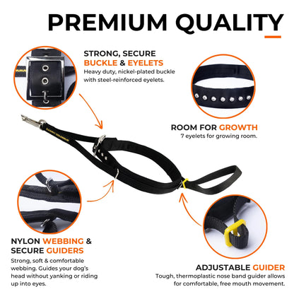 No-Pull Dog Head Collar for Large Breeds — Patented Design, Humane Control, Includes Carabiner