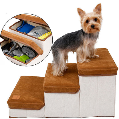 Foldable Pet Stairs with Hidden Storage — Anti-Slip Steps for Dogs & Cats