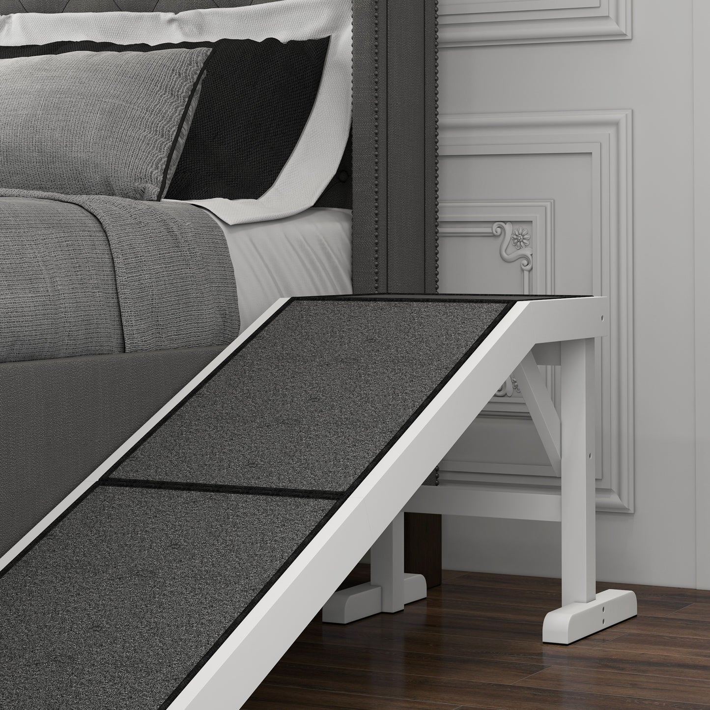 60" Pet Ramp for Dogs & Cats — Anti-Slip Carpet, Flat Top Platform, 66 lb Capacity, Pine Wood