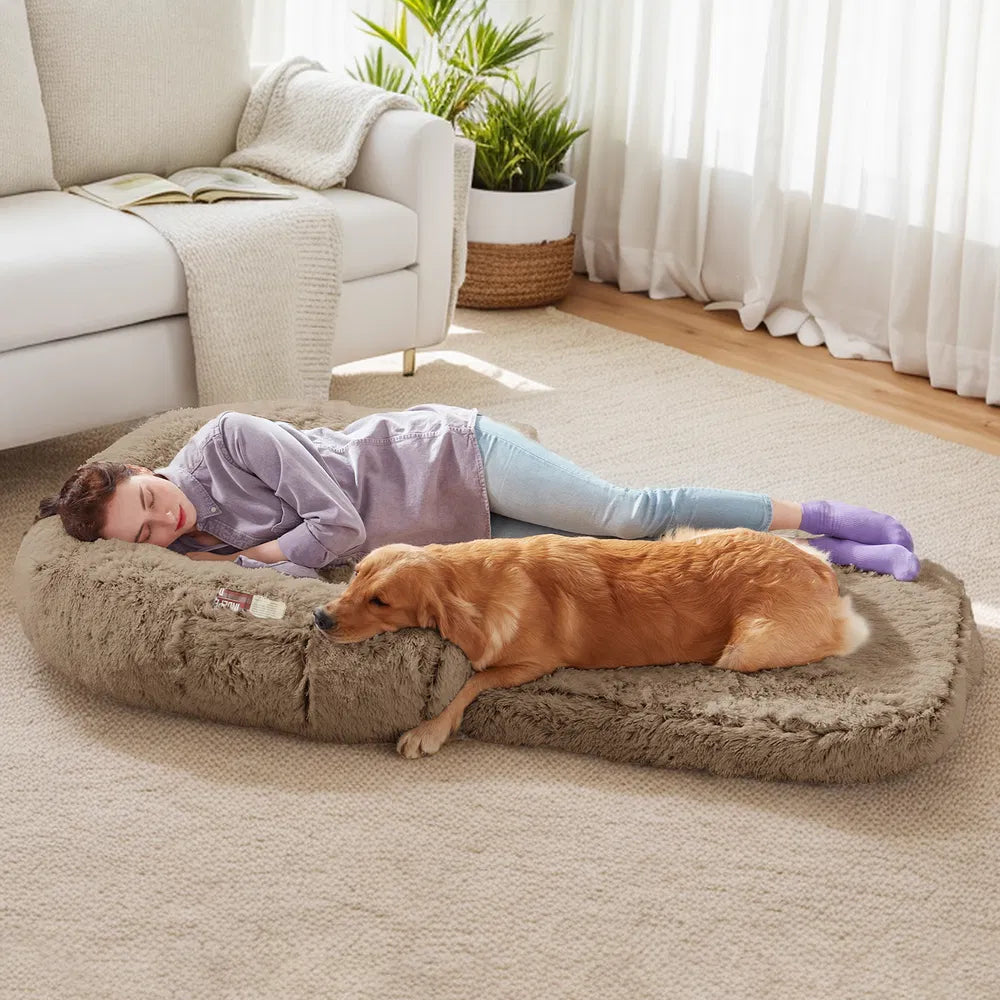SnuggleFold™ 2-in-1 Human & Dog Lounge Bed — Flip-Open Design, Ultra-Plush, Washable Cover