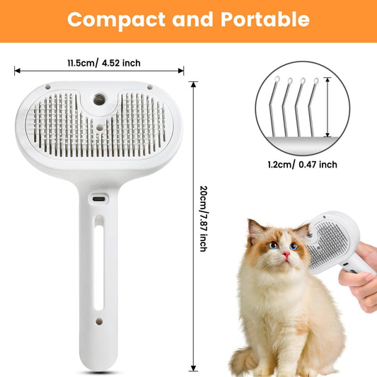 3-in-1 Pet Steam Brush: Grooming, De-shedding & Spray Comb