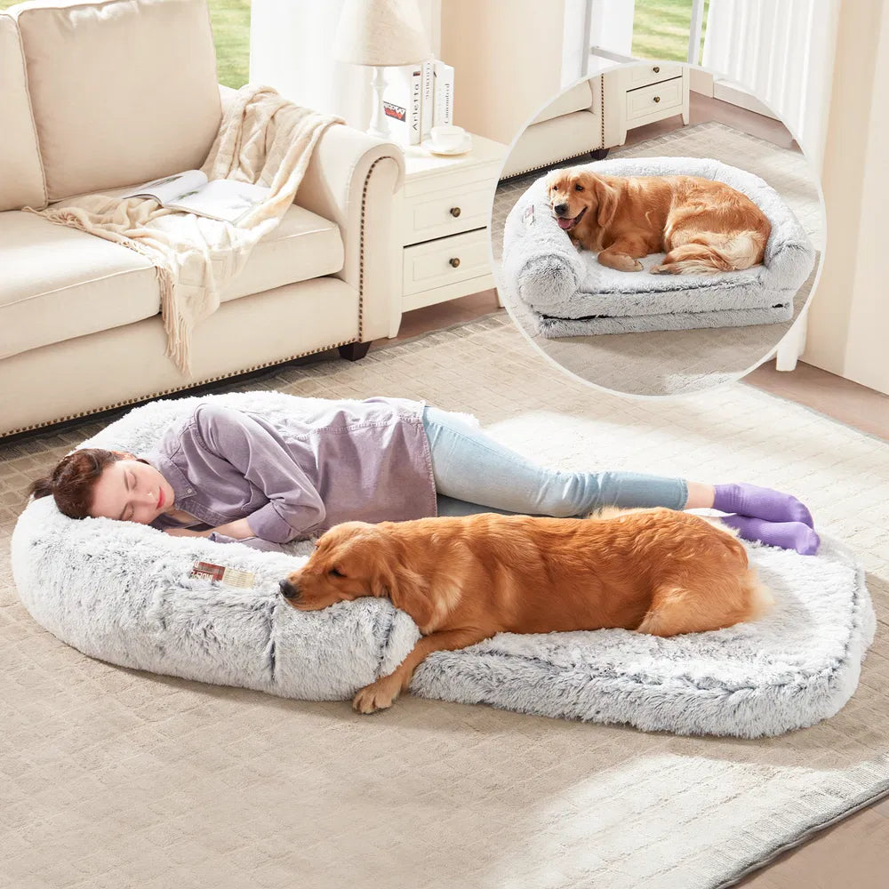 SnuggleFold™ 2-in-1 Human & Dog Lounge Bed — Flip-Open Design, Ultra-Plush, Washable Cover