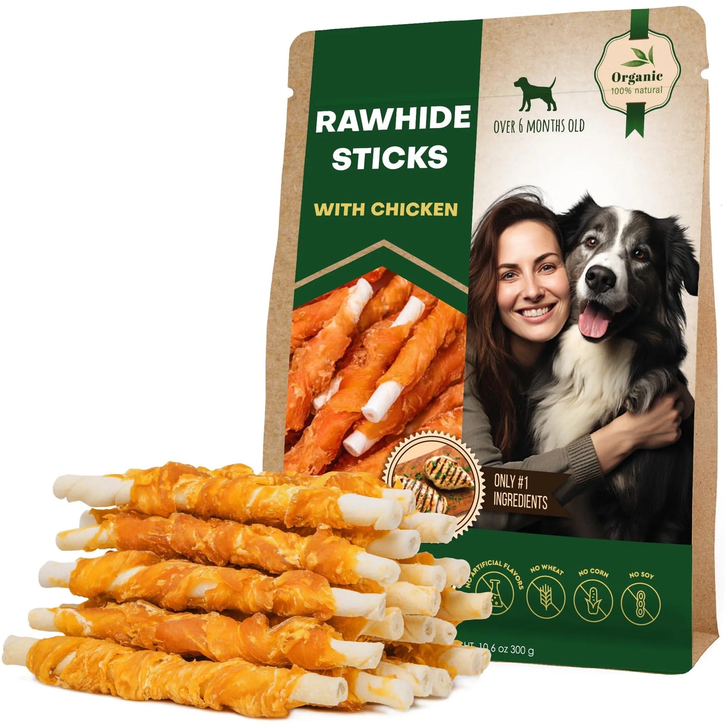 Chicken-Wrapped Rawhide Sticks - Natural Long-Lasting Dog Chews