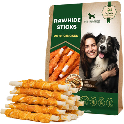 Chicken-Wrapped Rawhide Sticks - Natural Long-Lasting Dog Chews