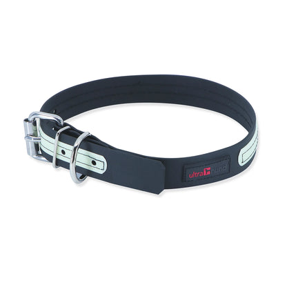 GlowPro Waterproof Glow-in-the-Dark Dog Collar — No-Smell, Steel Roller Buckle, 18"