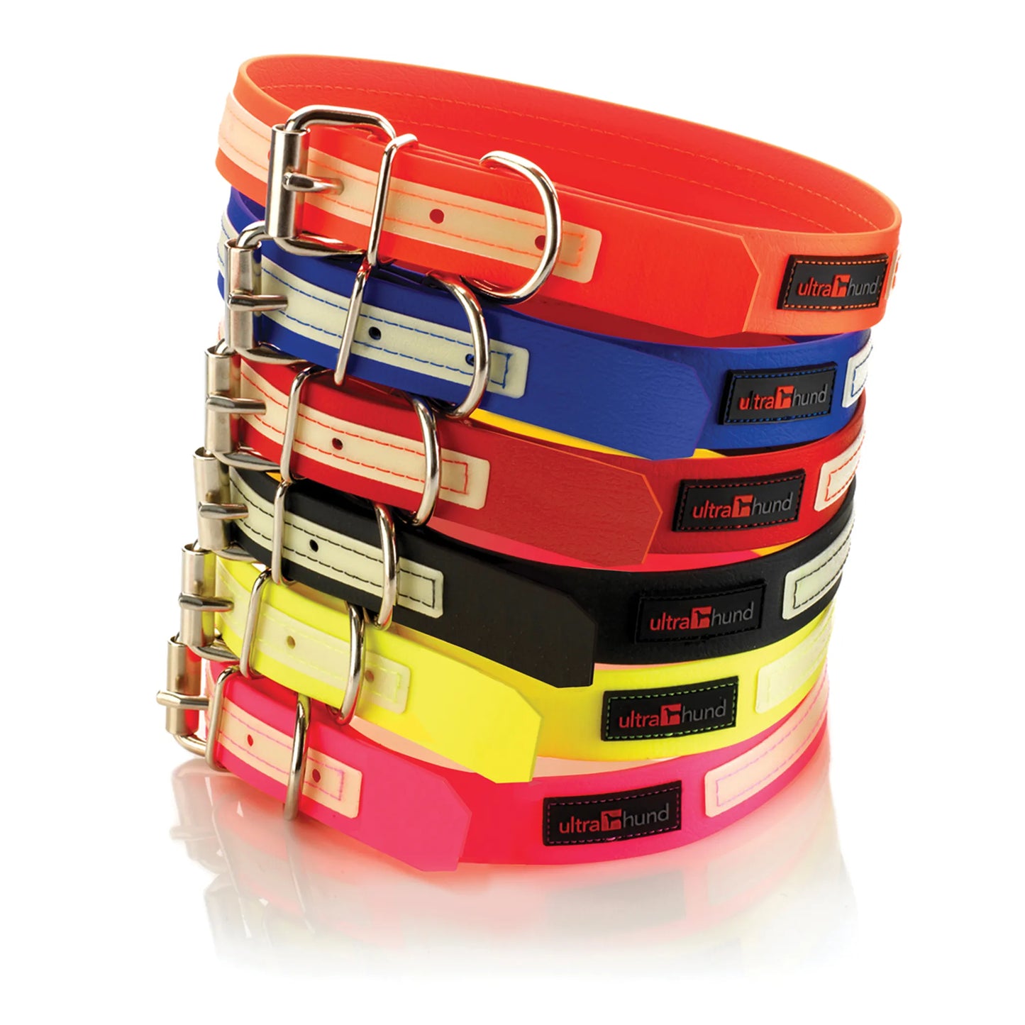 GlowPro Waterproof Glow-in-the-Dark Dog Collar — No-Smell, Steel Roller Buckle, 18"