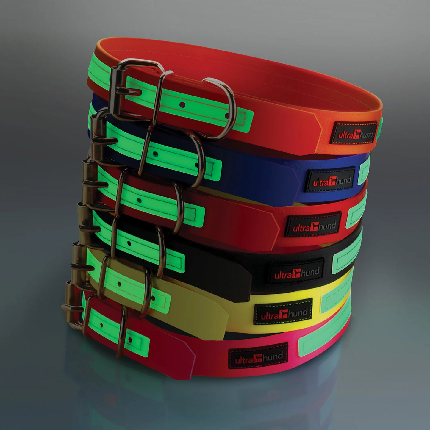 GlowPro Waterproof Glow-in-the-Dark Dog Collar — No-Smell, Steel Roller Buckle, 18"