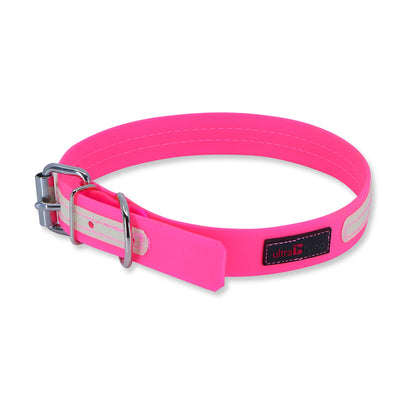 GlowPro Waterproof Glow-in-the-Dark Dog Collar — No-Smell, Steel Roller Buckle, 18"