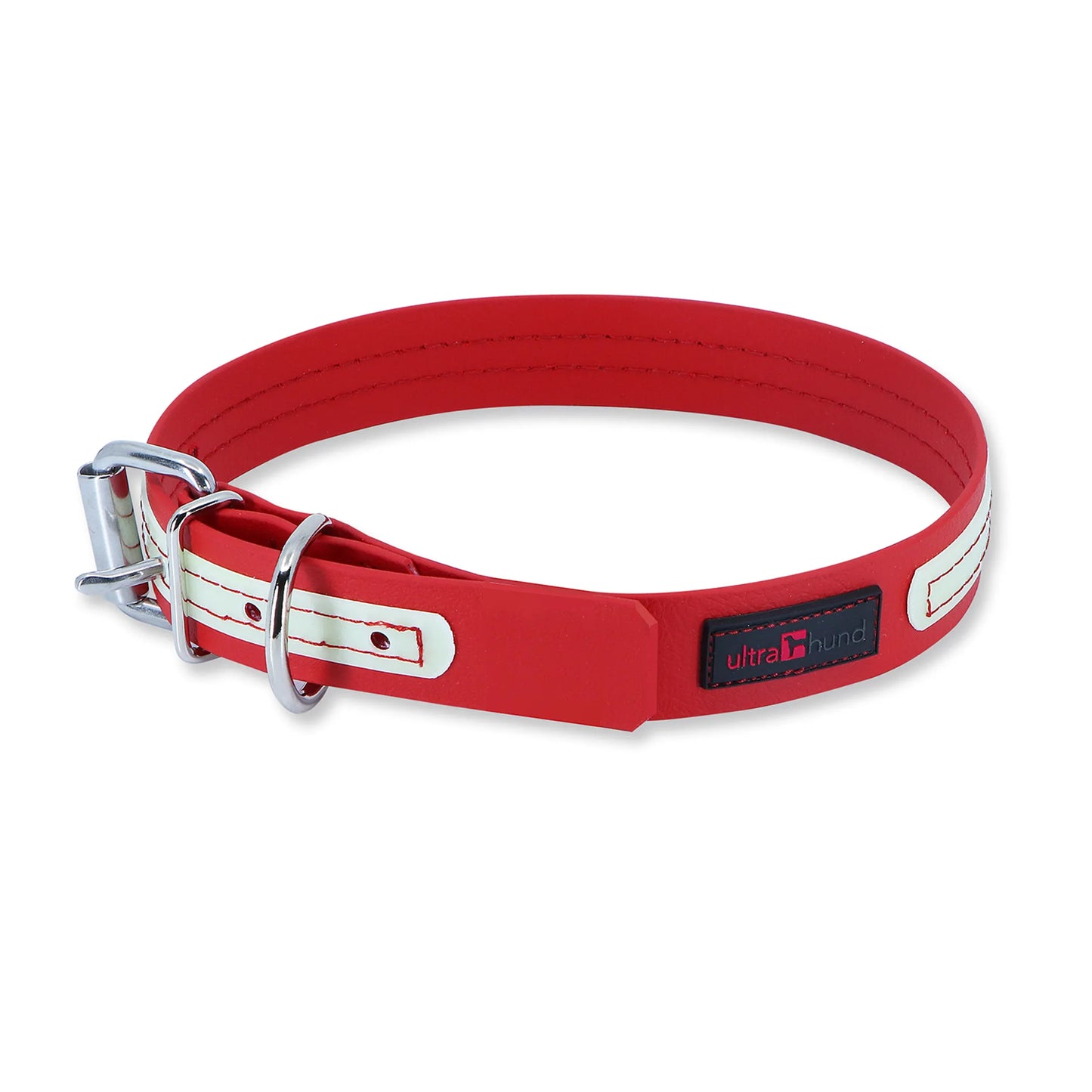 GlowPro Waterproof Glow-in-the-Dark Dog Collar — No-Smell, Steel Roller Buckle, 18"