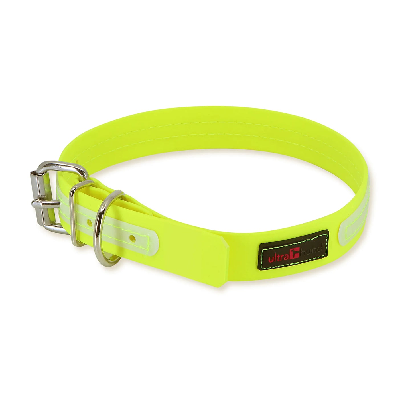 GlowPro Waterproof Glow-in-the-Dark Dog Collar — No-Smell, Steel Roller Buckle, 18"