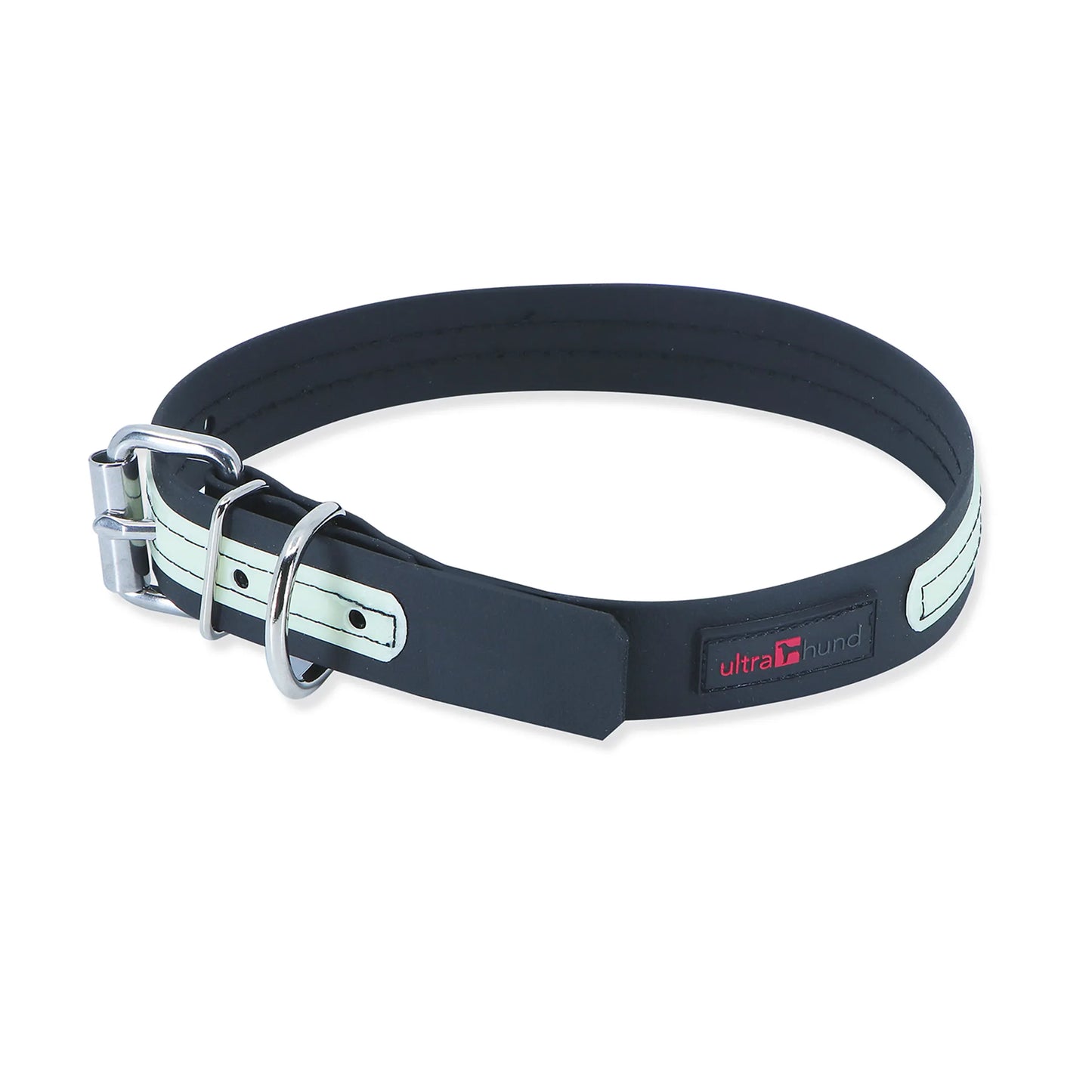 GlowPro Waterproof Glow-in-the-Dark Dog Collar — No-Smell, Steel Roller Buckle, 18"