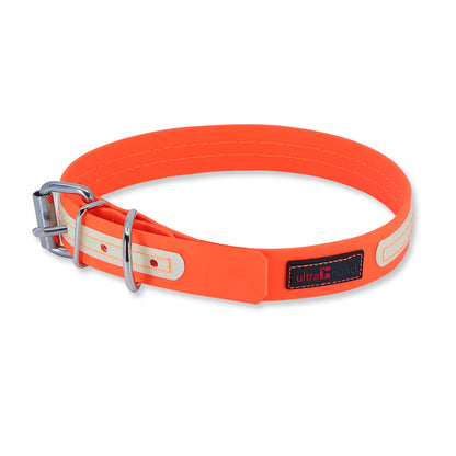GlowPro Waterproof Glow-in-the-Dark Dog Collar — No-Smell, Steel Roller Buckle, 18"