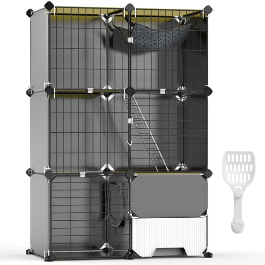 3-Tier Indoor Cat Cage — Cozy Condo with Hammock & Litter Box Space