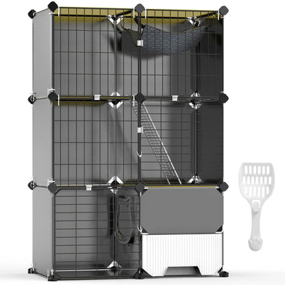 3-Tier Indoor Cat Cage — Cozy Condo with Hammock & Litter Box Space