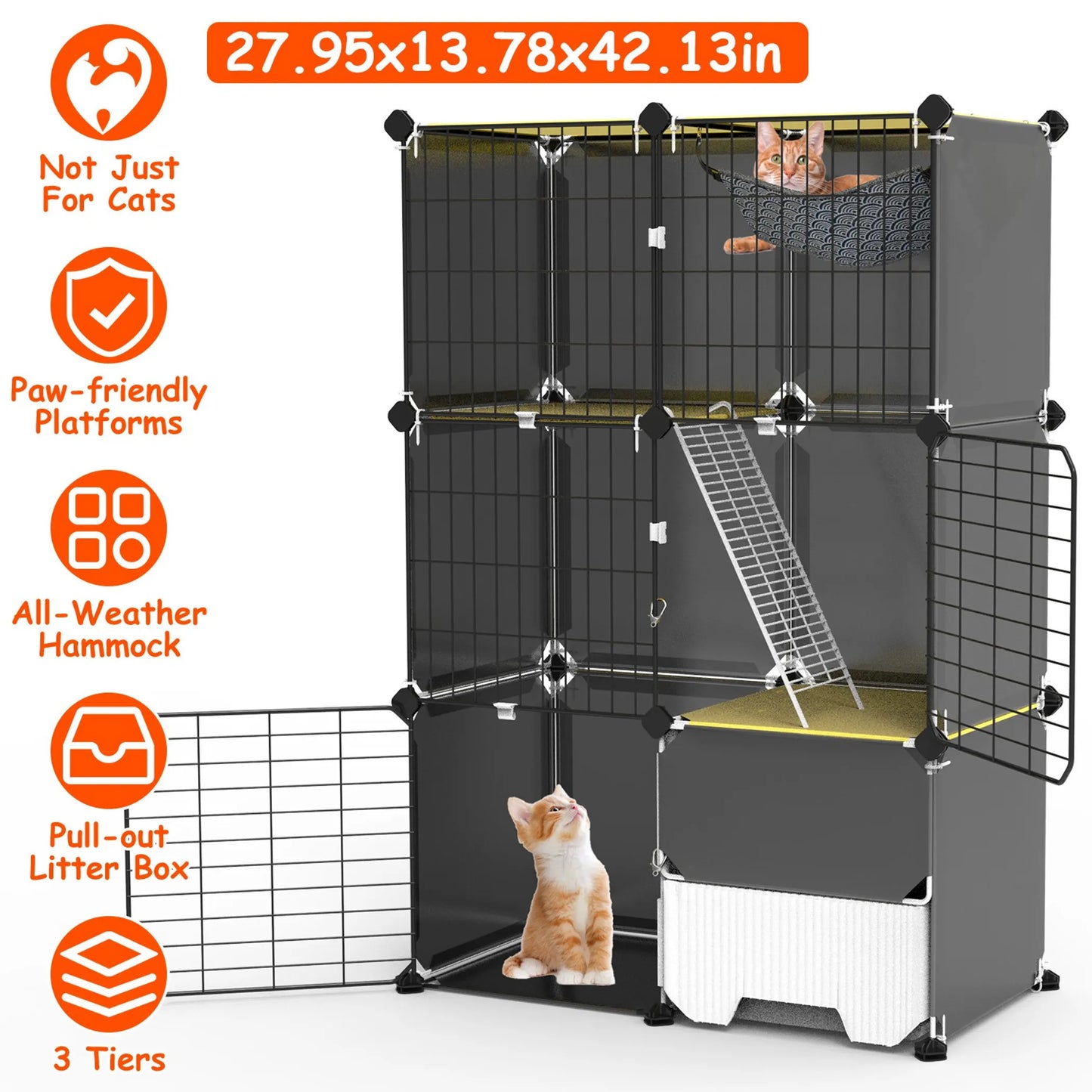 3-Tier Indoor Cat Cage — Cozy Condo with Hammock & Litter Box Space