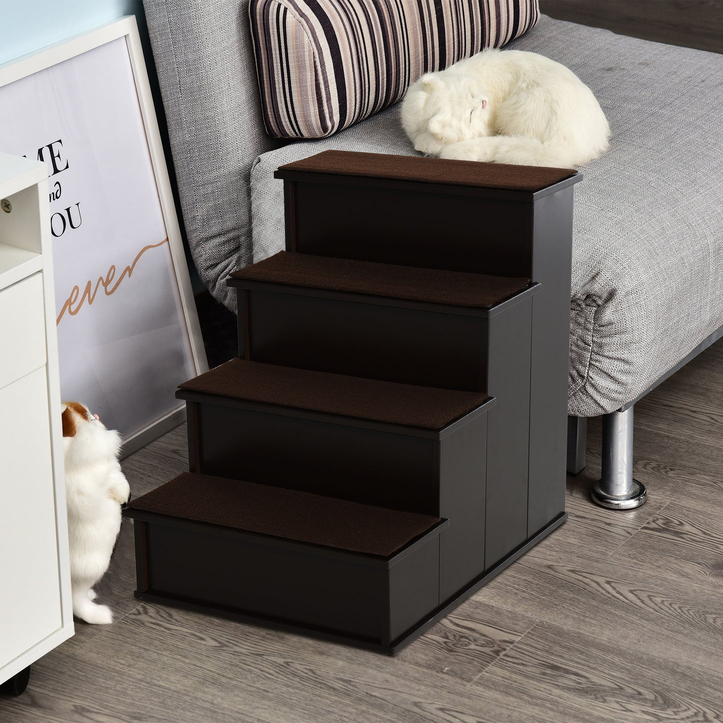 Cushioned Pet Stairs for Small Dogs & Cats – Removable Cover, Brown