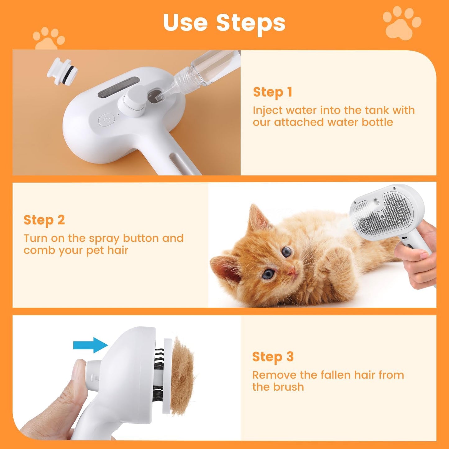 3-in-1 Pet Steam Brush: Grooming, De-shedding & Spray Comb