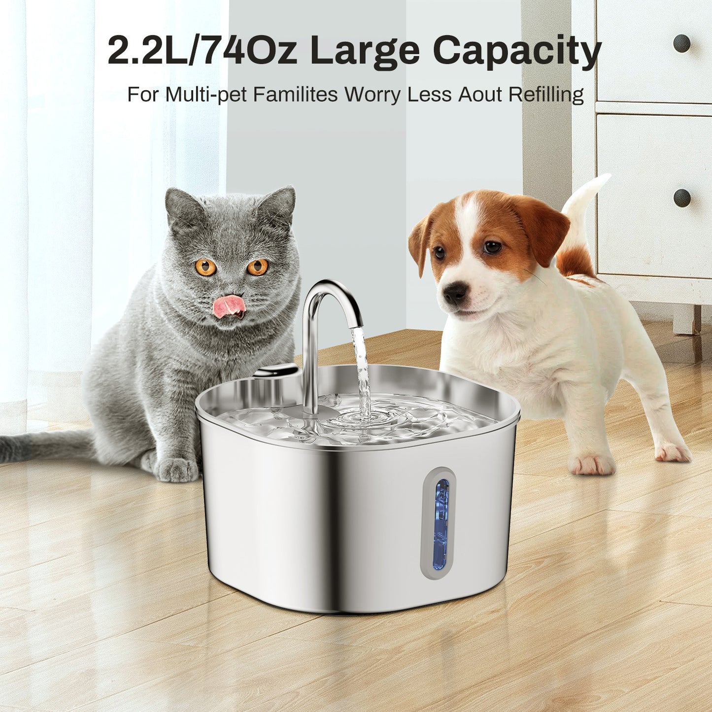 Smart Stainless Steel Pet Water Fountain — Automatic Circulation, Ultra-Quiet, Large Capacity