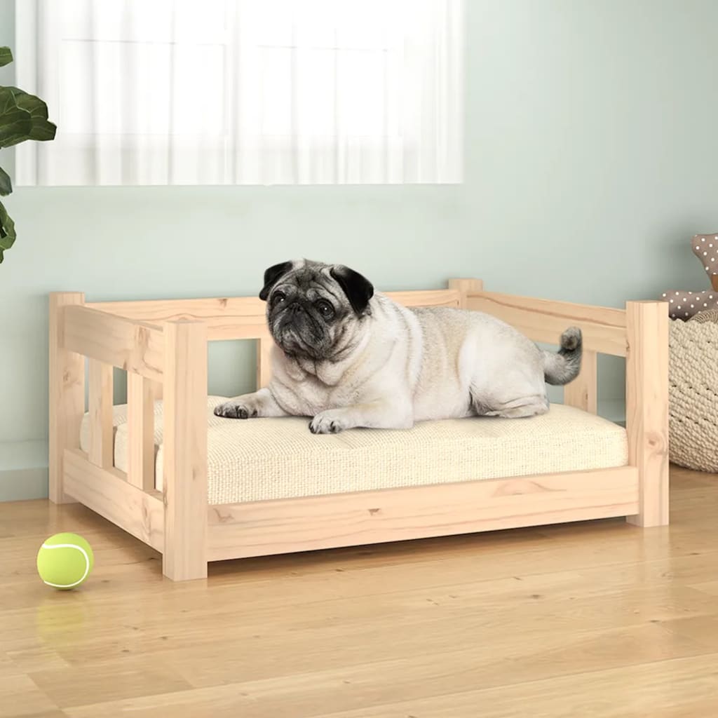 Solid Pine Wood Dog Bed Frame — Natural Untreated, 65.5x50cm, Modern Design