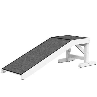 Premium Pine Wood Pet Ramp — Non-Slip Carpet, Rest Platform, Up to 66 lbs