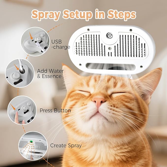 3-in-1 Pet Steam Brush: Grooming, De-shedding & Spray Comb